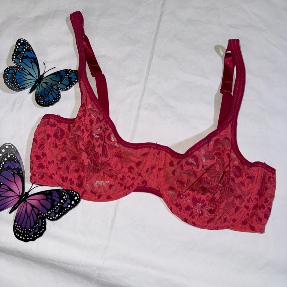 Beautiful Sheer Lace Crochet Bra Size 34D DKNY Wired